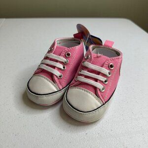 Baby Boy Baby Girl Shoes Pink Canvas High Top Sneakers Polka Dot Sole Size 1